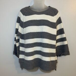 Poof Excellence Gray and White Striped Chunky Knit Sweater Size Medium